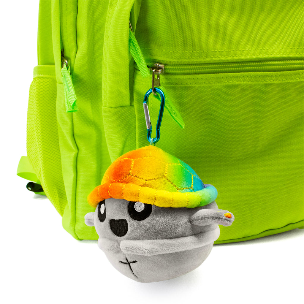 rainbow scutes doomlings mini plushie plush turtle clipped on backpack