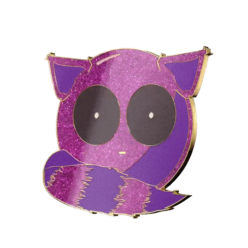 nocturnal purple raccoon cat doomlings nat sparkly enamel pin