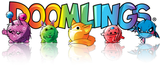 Doomlings logo with five cute characters in front of it