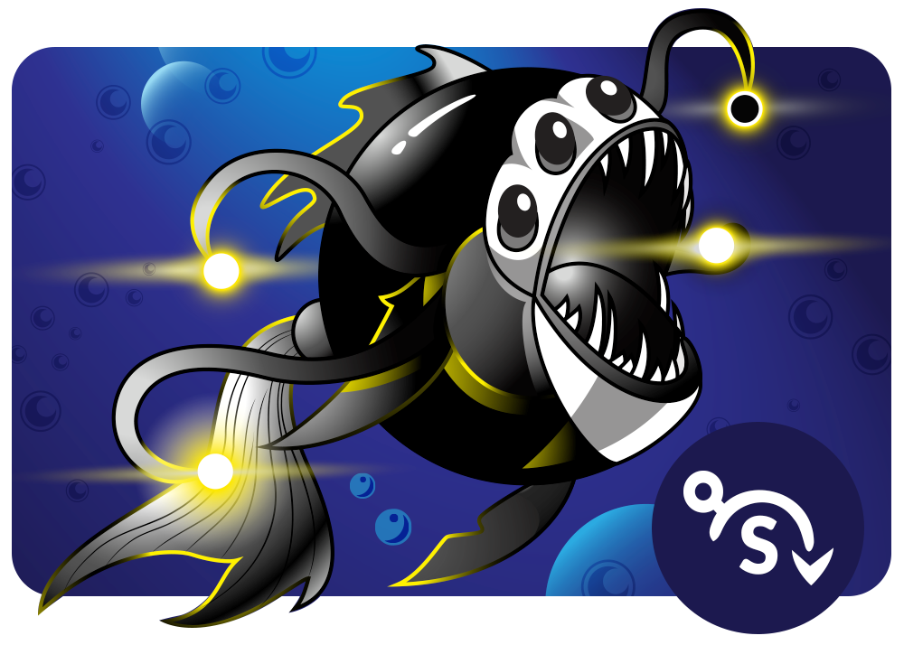 image of a black and white spooky angler fish looking doomling with the suppress icon next to it