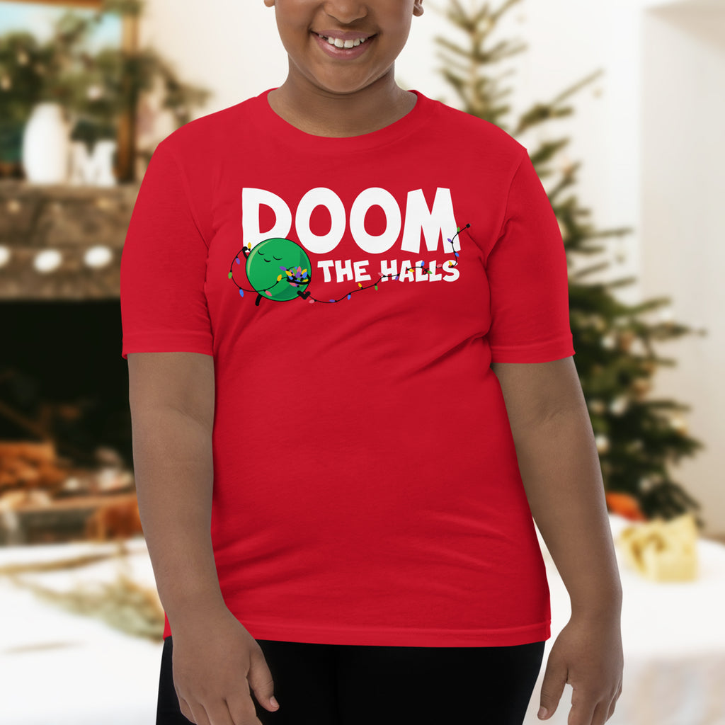 doom the halls red kids tshirt