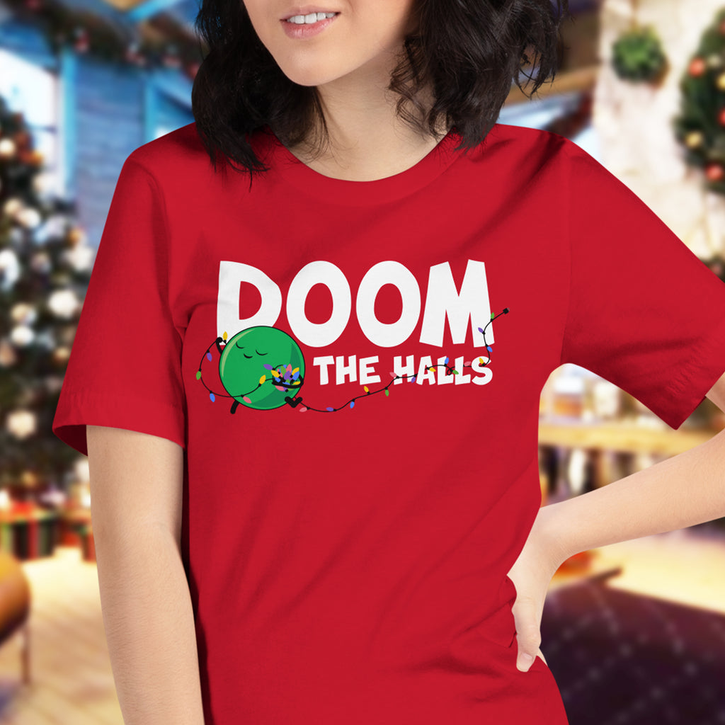 doom the halls red t-shirt adult