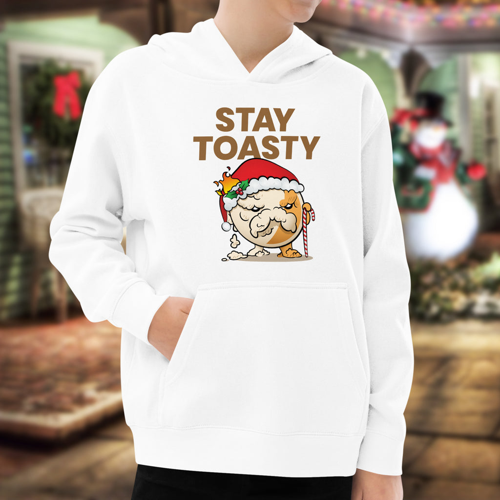 stay toasty white kids hoodie doomlings