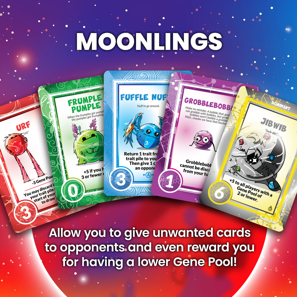 moonlings doomlings cards - allow you to give unwanted cards to opponents and even reward you for having a lower gene pool!