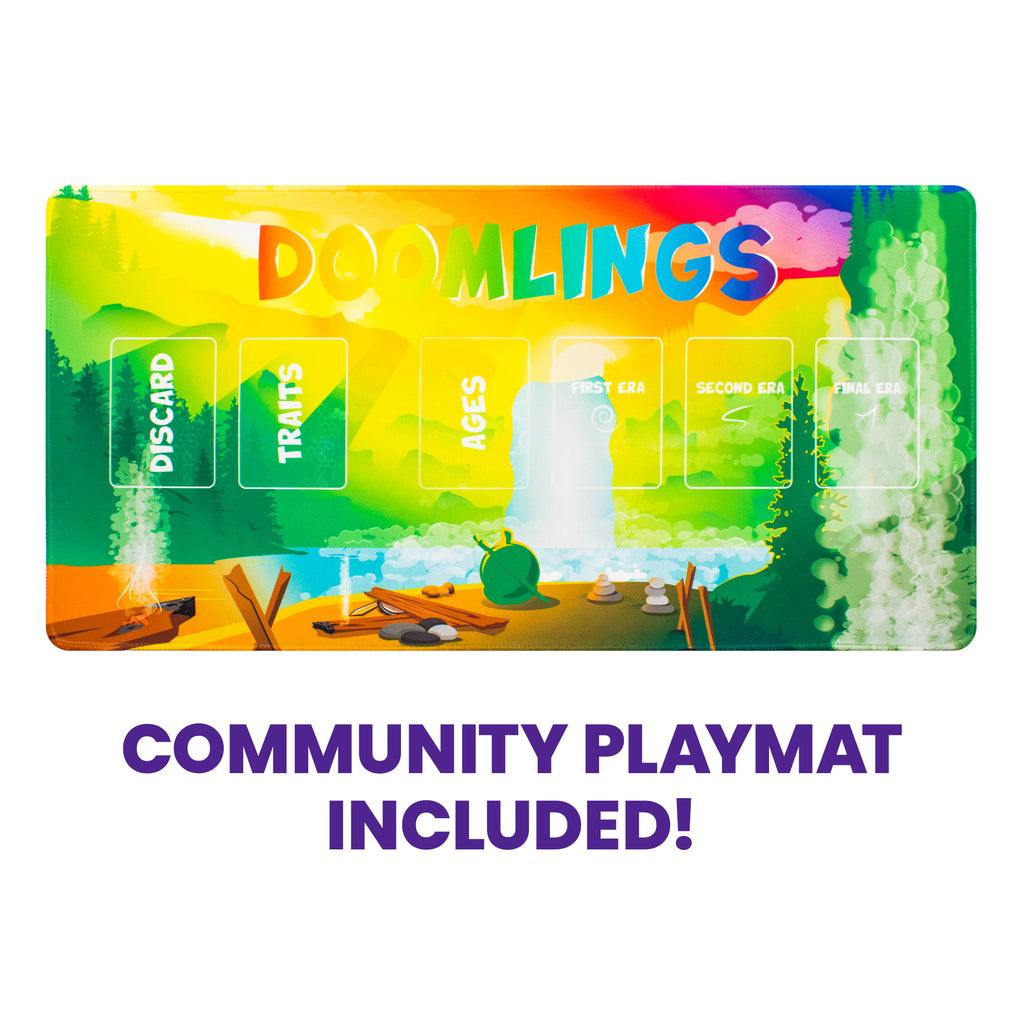 image of doomlings community playmat, says 'community playmat included!'