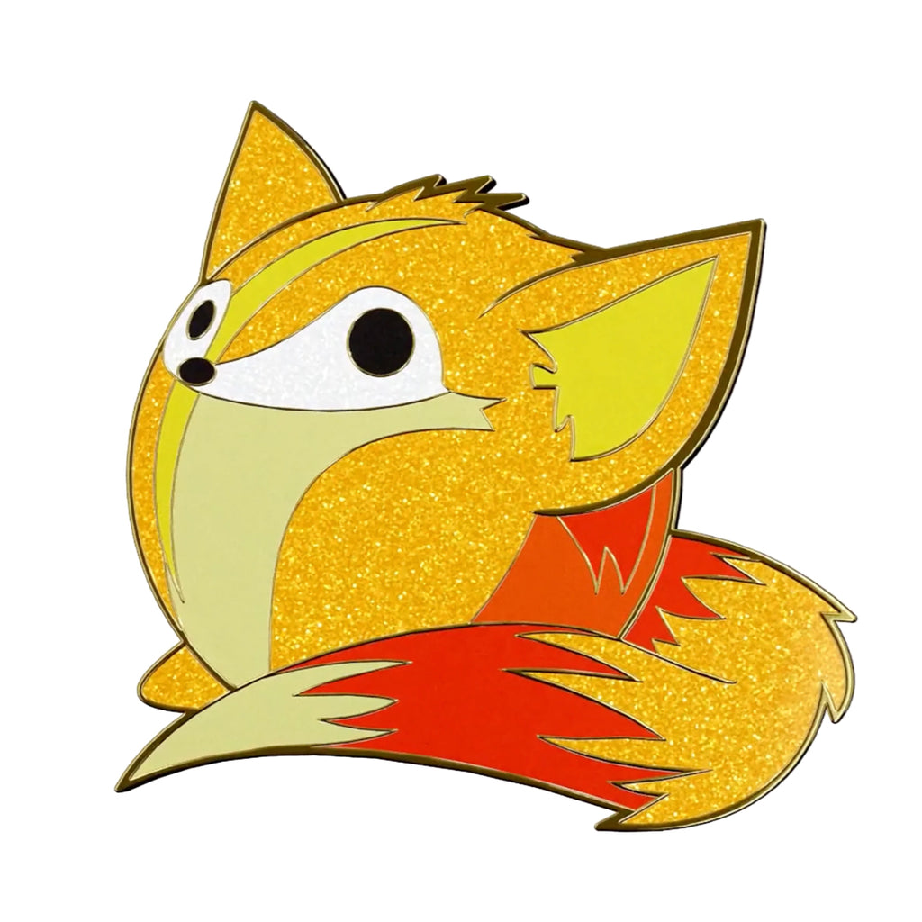 doomlings glitter enamel pin fox elusive orange