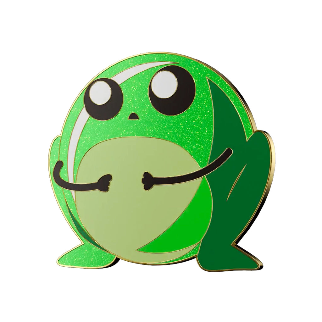 cute green frog doomlings jumpy sparkly enamel pin