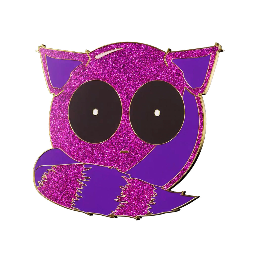 nocturnal purple raccoon cat doomlings nat sparkly enamel pin