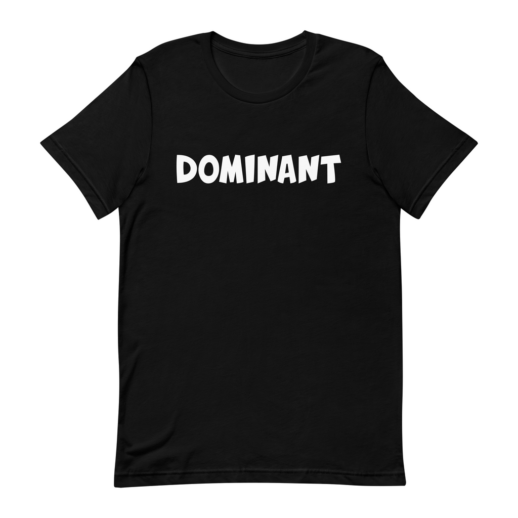 black tshirt with the words dominant written on it in the doomlings font