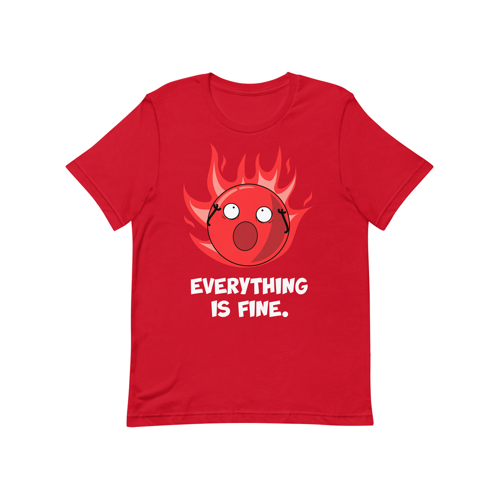 everything is fine tee with doomling on fire on red shirt, kids shirt